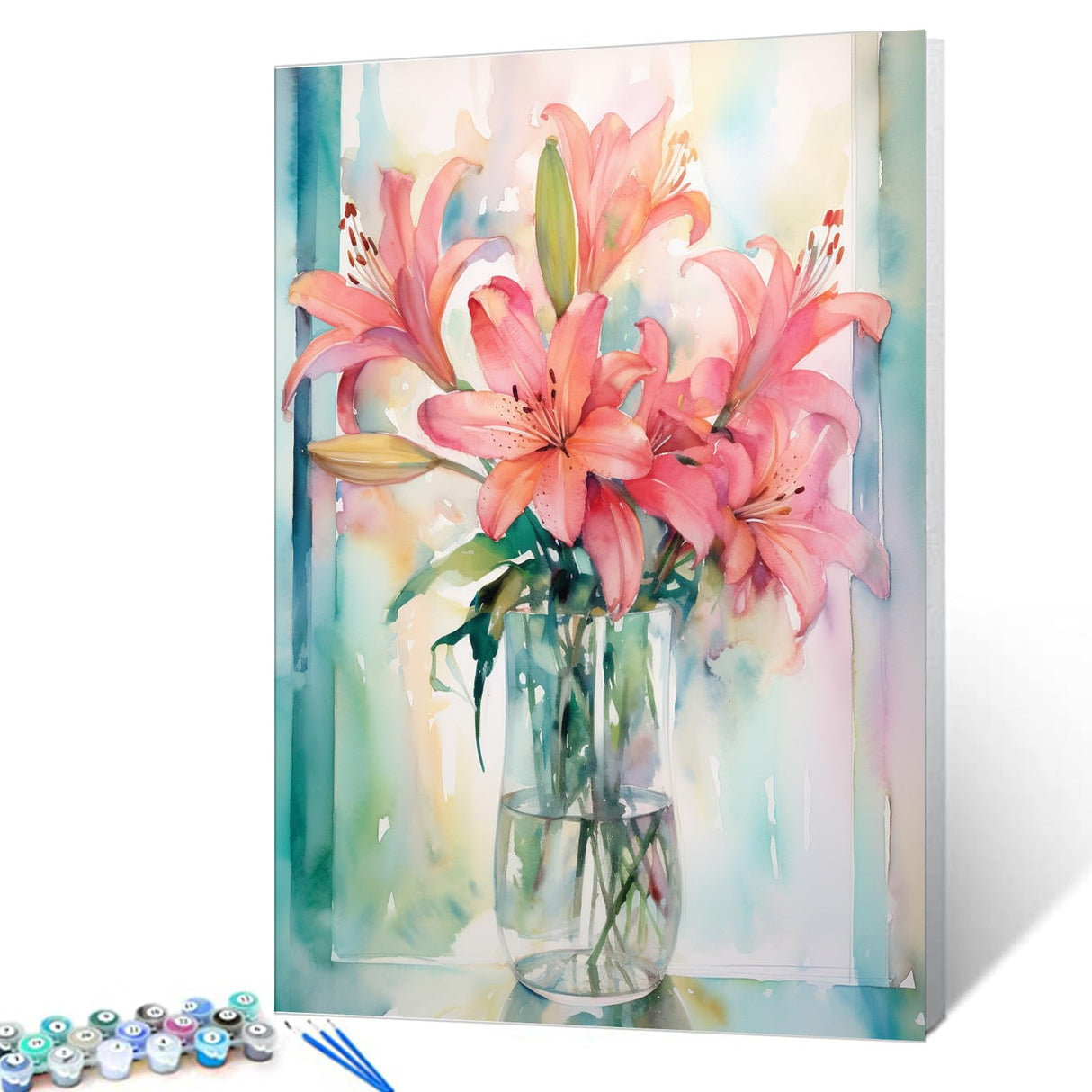 Tucocoo Pink Lily Flower Paint by Numbers Kits 16x20 inch Canvas DIY Oil Painting for Adults with Brushes and Acrylic Pigment - Blooming Floral Vase Picture for Home Decor Gifts (Without Frame) Tucocoo
