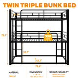 Bunk Beds, Metal Bunk Bed, Triple Bunk Bed for Kids,Teens, Adults, Girls, Boys, Detachable BunkBed Can Be Divided into 3 Twin Beds,No Box Spring Need (Black) Anwick