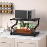 URLINE Printer Stand with Storage 2 Tier Desktop Shelf Printer Table Organizer Anti-Slip Heavy Duty Modern Wooden Shelf for Office Home,Black URLINE