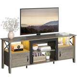 Bestier Farmhouse TV Stand for 70 inch TV, Gaming Entertainment Center with LED Lights, TV Console with 2 Storage Cabinets and Shelf for Living Room, 63'' Inch, Grey Wash Bestier