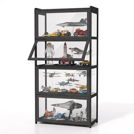 Magshion Display Cabinet with Acrylic Doors, 4-Tier Curio Cabinet for Collectibles, Display Case Showcase for Living Room, Office, 27.5"(L) x 13.5"(W) x 55"(H), Black Magshion