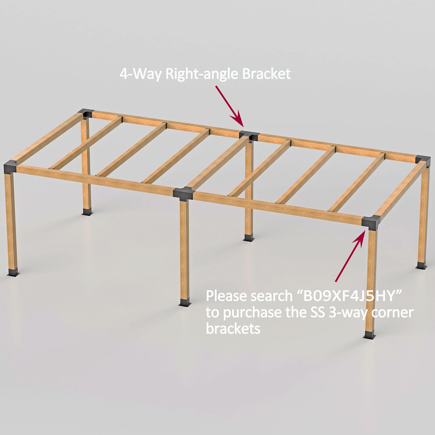 Deck Man Stainless Steel 4x4(Actual Size: 3.5x3.5") 4-Way Right Angle Bracket, Pergola/Gazebo DIY Kit Hardware (2 Pack)