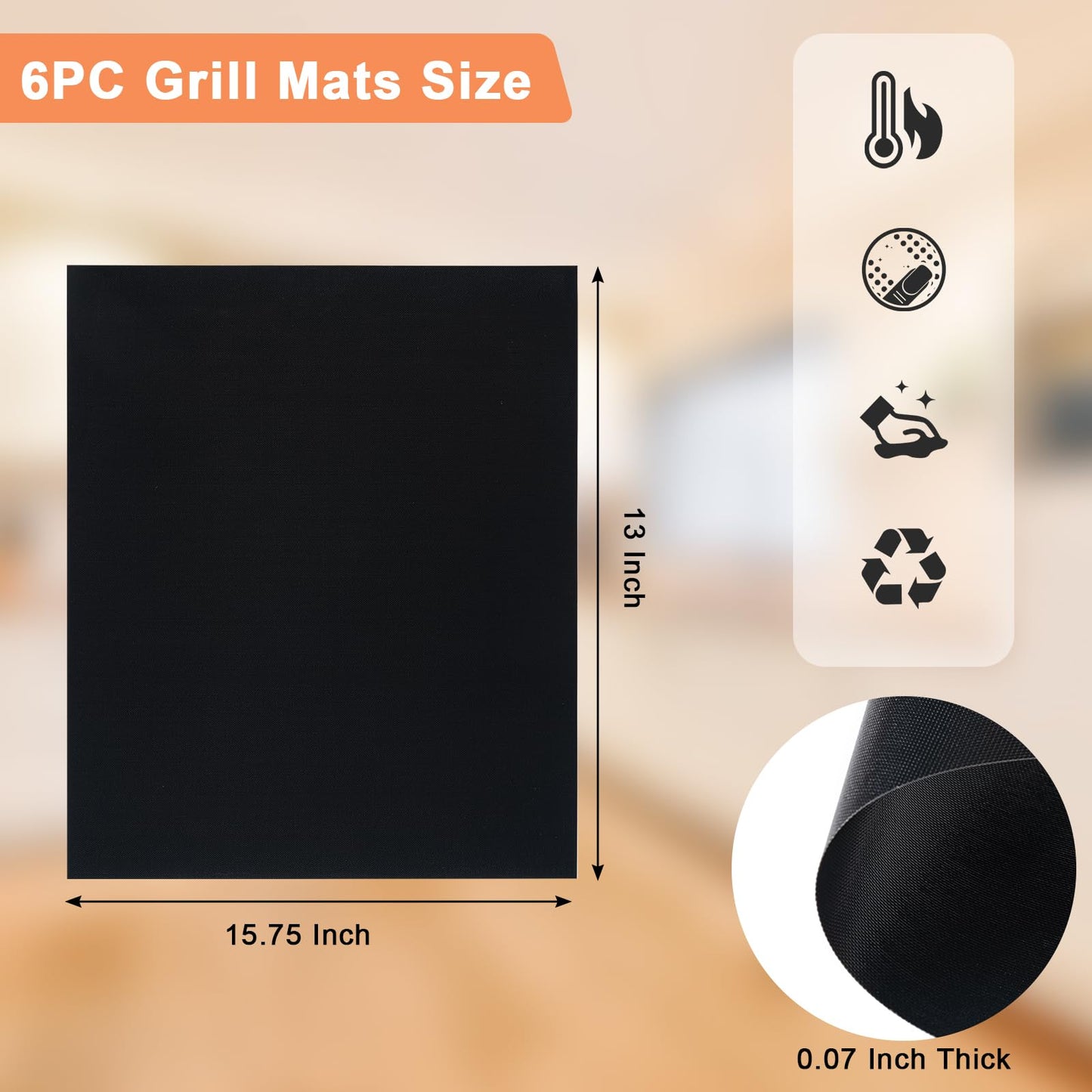 Eisinly Grill Mats for Outdoor Grill, Set of 6 Reusable Baking Mat Non Stick Heat Resistant Grilling Mat, Grill Accessories Works on Gas Charcoal and Electric BBQ, 15.75 x 13-inch, Black