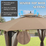 Tangkula 10x12 Ft Gazebo Replacement Canopy Top, Double Tier Canopy Replacement Roof with Air Vent and Drainage Holes, CPAI-84 Outdoor Canopy Top Cover for Garden, Backyard, Patio (Brown) Tangkula