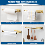 theaoo Gold Paper Towel Holder for Kitchen, Adhesive Under Cabinet Paper Towel Roll Rack for Bathroom Towel, Wall Mounted Matte Black, SUS304 Stainless Steel theaoo