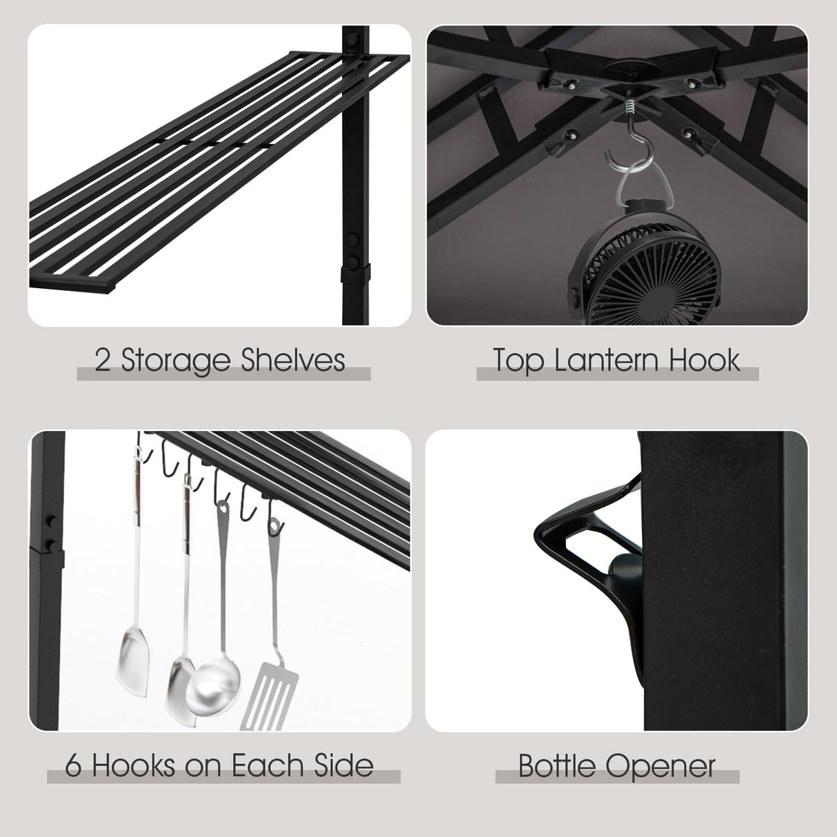 Tangkula 10.5x5 FT Grill Gazebo with Side Awning, 2-Tier Barbecue Gazebo with 2 Shelves, 12 Hanging Hooks, Bottle Opener, Outdoor Grill Canopy for Backyard Garden Poolside (Grey) Tangkula