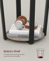 VASAGLE End Table, Round Side Table with Storage Shelf, Easy Assembly, Industrial Accent Furniture with Steel Frame, Heather Greige and Black ULET057B02 VASAGLE