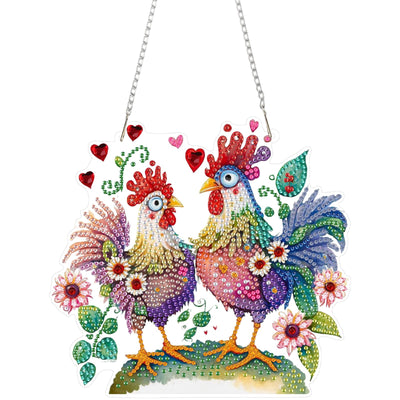 Diamond Art Kits for Adults Ornaments-Chicken Diamond Art Paintings Suncatchers-Full Drill Diamond Dots Paintings for Beginners, Round 5D Paint with Diamonds Art Accessories Gem DIY Deco
