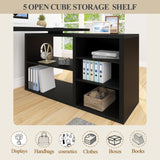 HSH Black L Shaped Computer Desk, Corner Desk with Storage Cabinet Drawer Shelves, Reversible Industrial Wood Executive Workstation, L-shaped Home Office Table for Work Study Writing Gaming, 55 Inch HSH