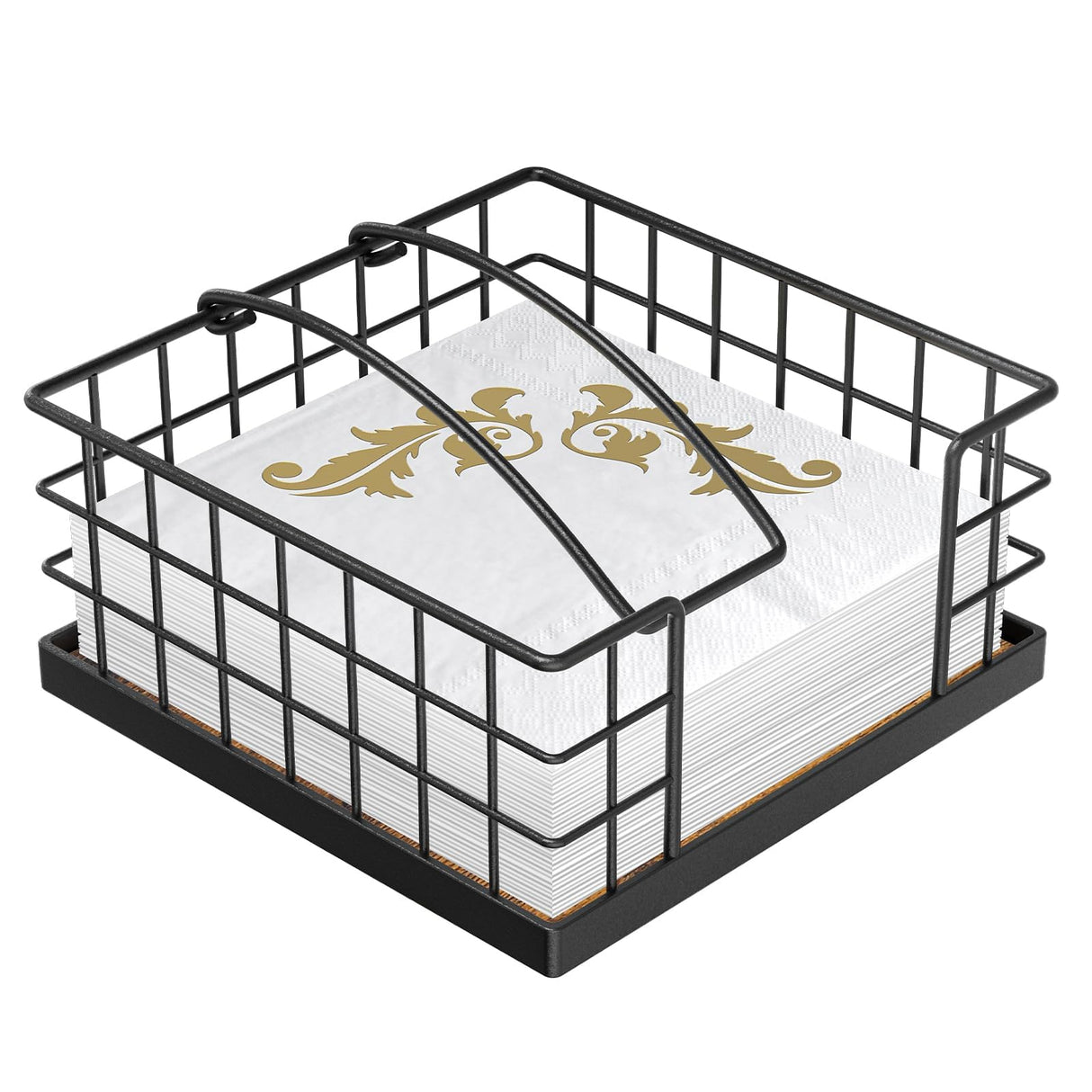 Honiter Napkin Holder for Table, Farmhouse Napkins Holder with Weighted Arm, Wood Napkin Holders for Kitchen, Flat Napkin Dispenser for Countertop, Dining Room, Rustic Brown Honiter