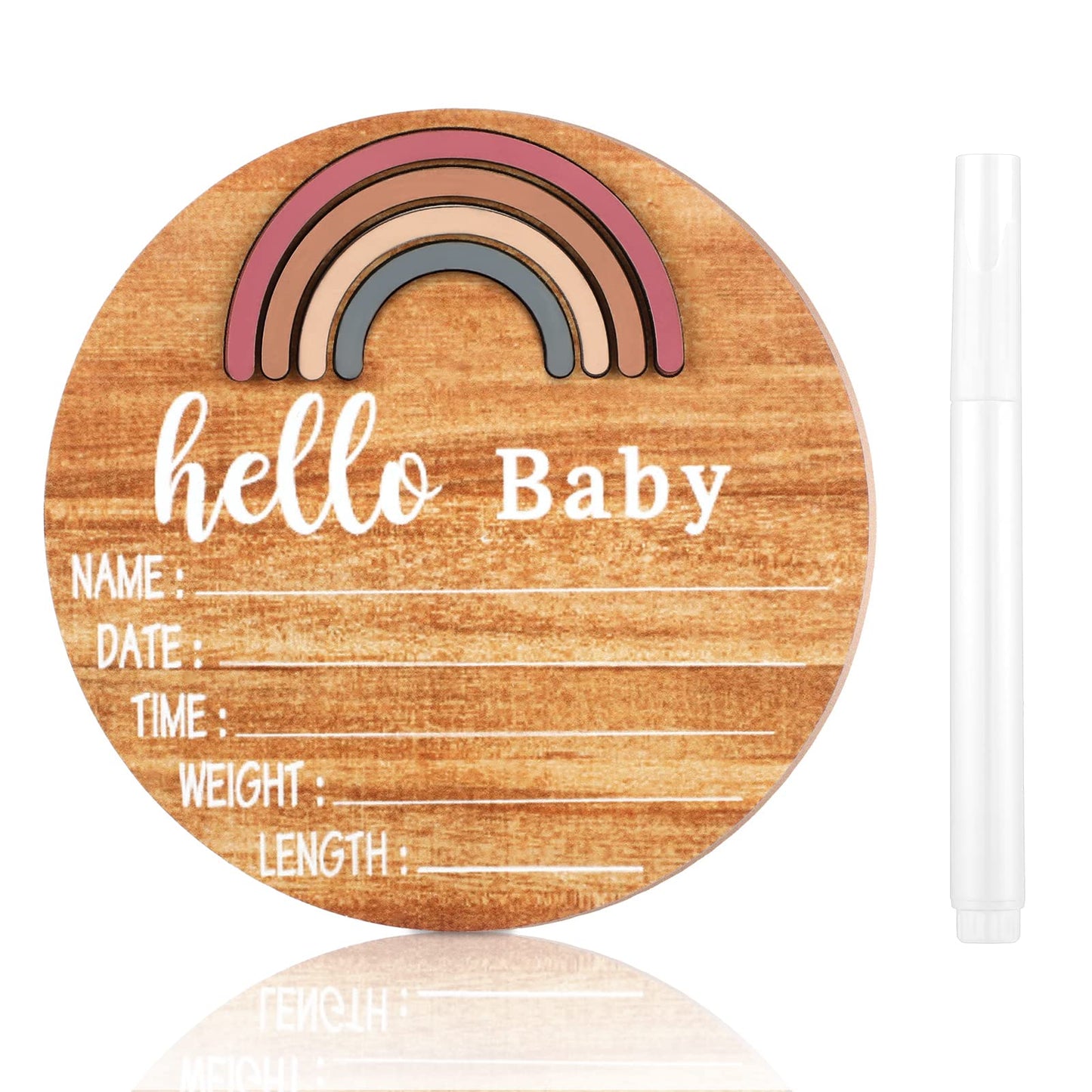 Wooden Baby Birth Announcement Sign Rainbow Baby Name Sign with Marker Pen Baby Arrival Sign Welcome Newborn Sign for Hospital Photo Prop Baby Shower - WoodArtSupply