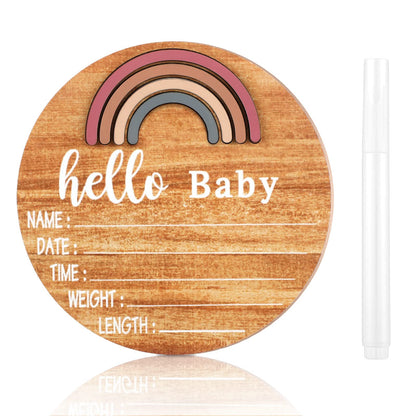 Wooden Baby Birth Announcement Sign Rainbow Baby Name Sign with Marker Pen Baby Arrival Sign Welcome Newborn Sign for Hospital Photo Prop Baby Shower - WoodArtSupply