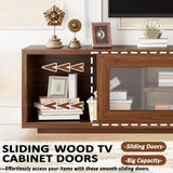 HSH 70" TV Stand for 75 inch TVs,Entertainment Center for Living Room with Storage,Farmhouse Walnut TV Stand Wood with Sliding Doors,Low Media Console Cabinet for Bedroom HSH