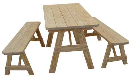 Amish-Made 55" Traditional A-Frame Pressure-Treated Pine Outdoor Picnic Table with Benches, Unfinished Amish Furniture Market