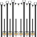 6 Pack 10 ft Heavy Duty Metal String Light Poles Adjustable Outdoor Lighting Stand for Patio,Backyard,Garden,Party & Wedding Rustproof & Sturdy with Hooks talkhigh