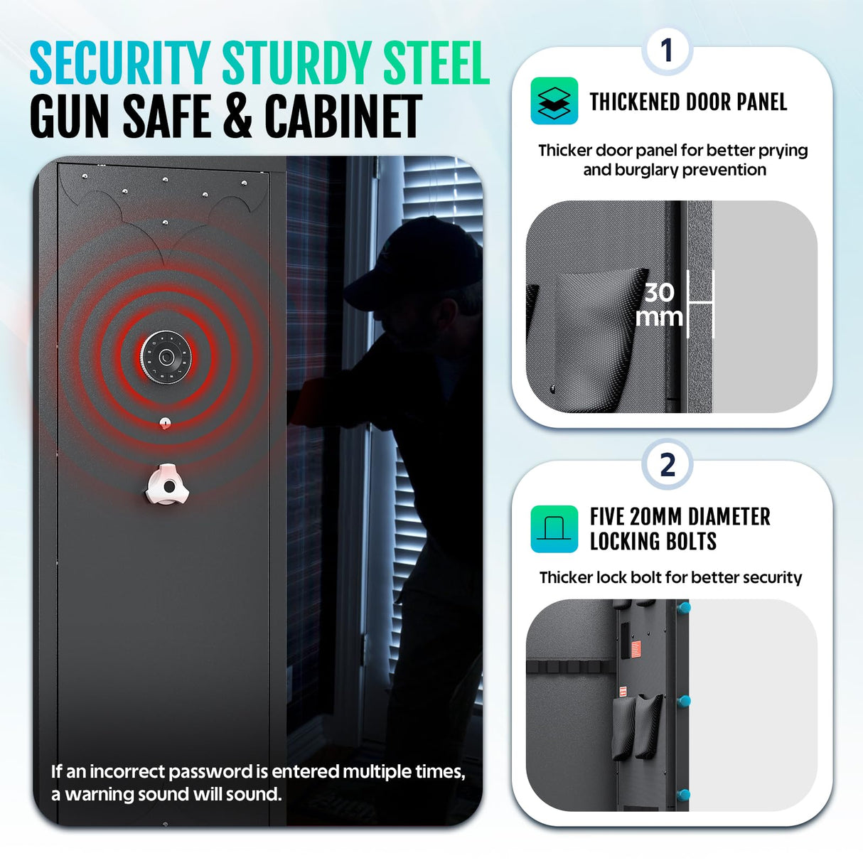 KAER 12-15 Gun Safe, Rifle Safe, Gun Safe for Rifles and Pistols, Gun Cabinet, Gun Safes for Rifles with Adjustable Gun Racks & Shelf, Large Digital Gun Locker, Suitable for AR15 KAER