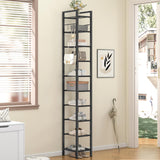 USIKEY 10 Tiers Narrow Shoe Rack for 10-20 Pairs - Sturdy Metal Tall Shelf With 4 Hooks, Slim Storage Organizer, Space Saving Vertical Design for Entryway, Closets - Black usikey