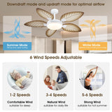 PHORUS 52" Palm Leaf Ceiling Fans with Lights, Outdoor Tropical Ceiling Fans with Remote for Patios Living Room, Dimmable, 6 Speeds, Reversible, Wood Grain PHORUS