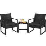 Yaheetech 3 Pieces Rattan Bistro Set, Indoor/Outdoor Wicker Patio Modern Conversation Furniture, 2 Chairs & Tempered Glass Coffee Table for Garden, Balcony, Backyard, Poolside, Black Yaheetech
