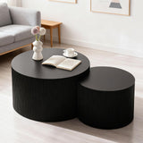 Round Nesting Coffee Table Modern Black Fluted Coffee Table Set of 2 Stripe Round Coffee Tables Drum Crescent Side Table Accent End Table for Living Room (Black B Large) WUPDPQS