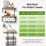 HAMITOR Floating Shelves Wall Mounted Over Toilet: Bathroom Shelf with Towel Rack Paper Holder Storage - Rustic Wood Farmhouse Shelves for Wall Decor/Bathroom HAMITOR