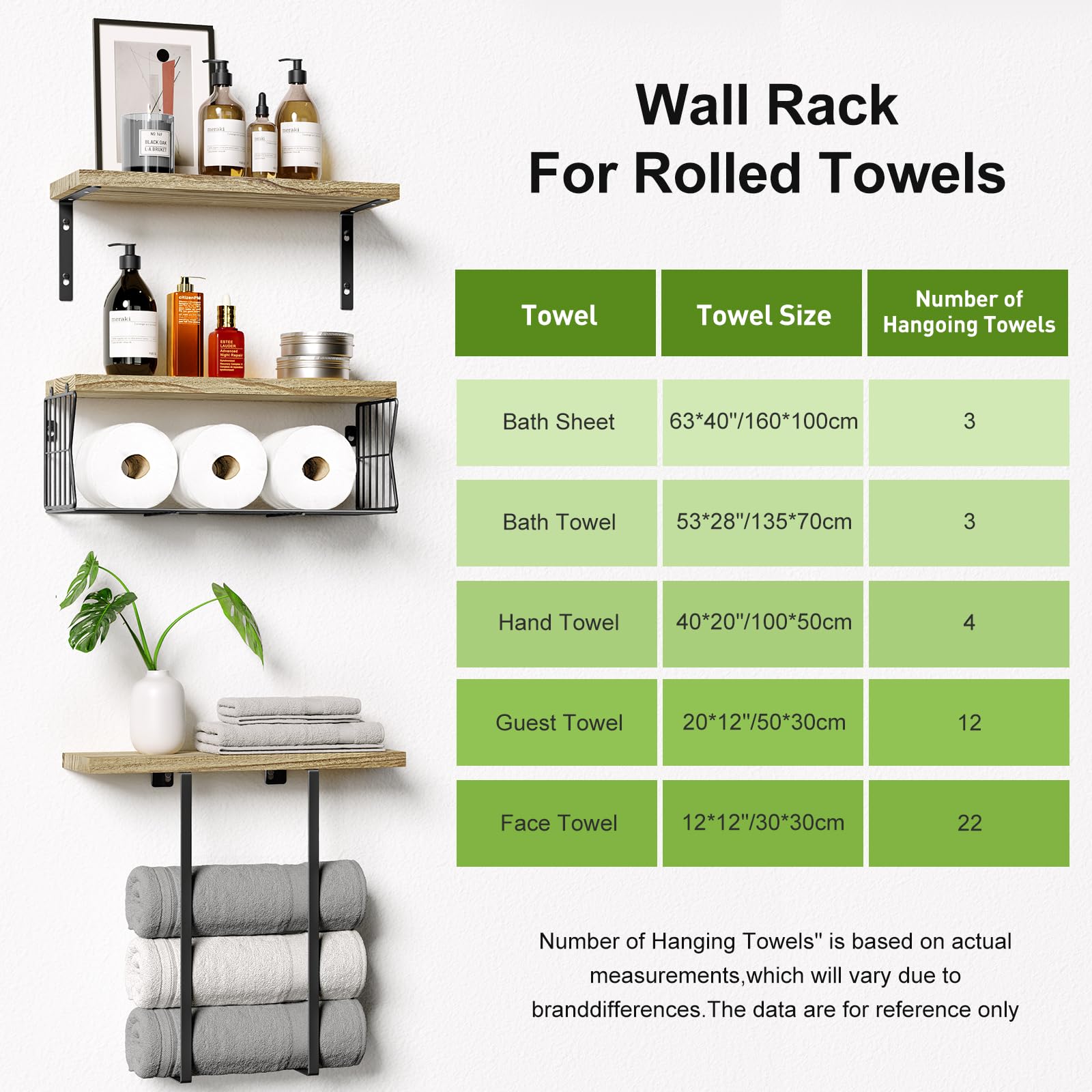 HAMITOR Floating Shelves Wall Mounted Over Toilet: Bathroom Shelf with Towel Rack Paper Holder Storage - Rustic Wood Farmhouse Shelves for Wall Decor/Bathroom - WoodArtSupply