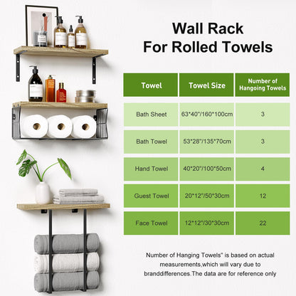 HAMITOR Floating Shelves Wall Mounted Over Toilet: Bathroom Shelf with Towel Rack Paper Holder Storage - Rustic Wood Farmhouse Shelves for Wall Decor/Bathroom - WoodArtSupply