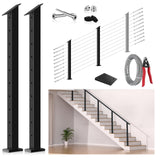 Gyykzz 2 Pack One-Stop Stair Cable Railing Post Kit, 36" Slant Fixed Top Stair Post with 5-Degree Spacers, Stair Railing System Including 2 Stair Post, 125ft Cable, 10 Sets Terminal, 60 Cable Grommets Gyykzz