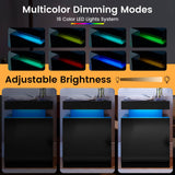 Breezestival 17" Nightstand with LED Lights Set of 2, Night Stand Bedside Table with Open Compartment, Modern End Side Table with Storage for Bedroom, Black Breezestival