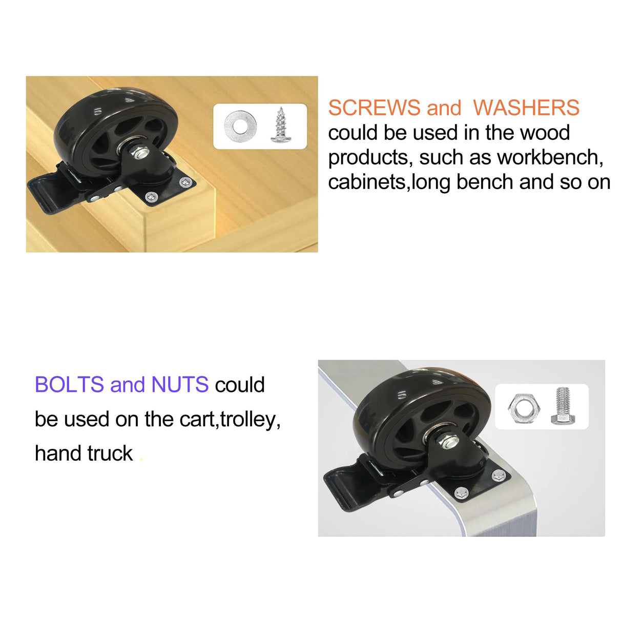 6 Inch Caster Wheels Set of 4 Heavy Duty,3000lbs Swivel Caster Wheels with Brake,PVC Heavy Duty Caster Wheel for Furniture,Cart,Workbench,Kitchen,Cabinets,Planters(Hardware Included) YAEMIKY