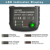 KUNLUN LCS1620 20V Lithium Battery Charger - Compatible for Black & Decker 16V 20V Lithium Battery LBXR20 LBXR20B LBXR20-OPE LB20 LBX20 LBX4020 LB2X4020 LBXR2020-OPE BL1514 LBXR16 LST220 KUNLUN