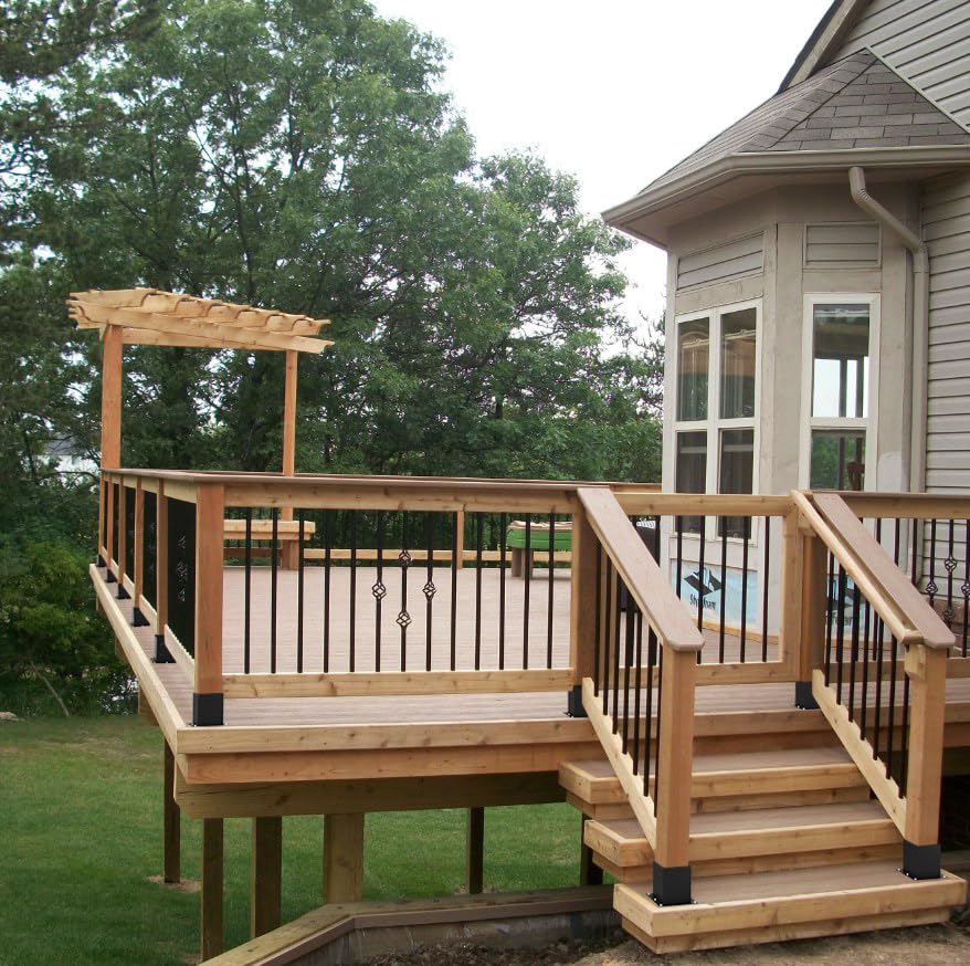 vikofan Nominal 4x4 Post Base for Concrete, Raised 4x4 Post Bracket Anchor, Deck Post Base, Wood Fence, Gazebo, Pergola Brackets Kit 4x4, Black, 4-Pack vikofan