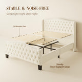 SwnftWinnt Queen Bed Frame Velvet Upholstered Platform Bed Frame with Button Tufted Tall Wingback Headboard, Low Profile, Nailhead Trim, No Box Spring Needed, Noise Free, Beige SwnftWinnt