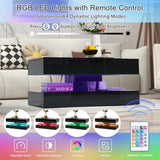 Verano Garden Modern High Gloss LED Coffee Table with Storage, 2-Tier Center Table with Open Display Shelf & 2 Sliding Drawers, Rectangle Coffee Tables for Living Room, Bedroom Verano Garden
