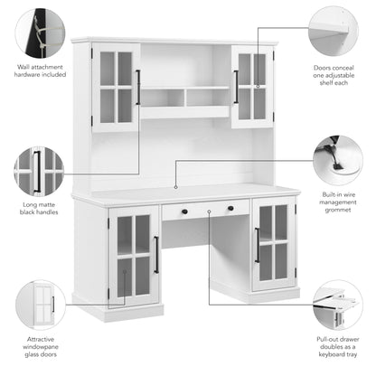 Bush Furniture Westbrook 60W Computer Desk with Hutch and Storage in White Ash | Farmhouse Desk for Home Office Workspace - WoodArtSupply