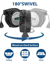 Cecarol Extension Cord Reel 12AWG/3C SJTOW 65FT Retractable Cord with Triple Tap, 15A/ 125V/ 1875W, Slow Retraction Tech, Circuit Breaker, Power Indicator, 180° Swivel (65FT, Black) Cecarol