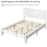 Yaheetech Wood Bed Queen, Farmhouse White Rubberwood Platform Bed Frame with V-Designed Headboard, Sturdy Wooden Support Slats, Holds up to 800 Pounds, Noise-Free, Easy Assembly Yaheetech