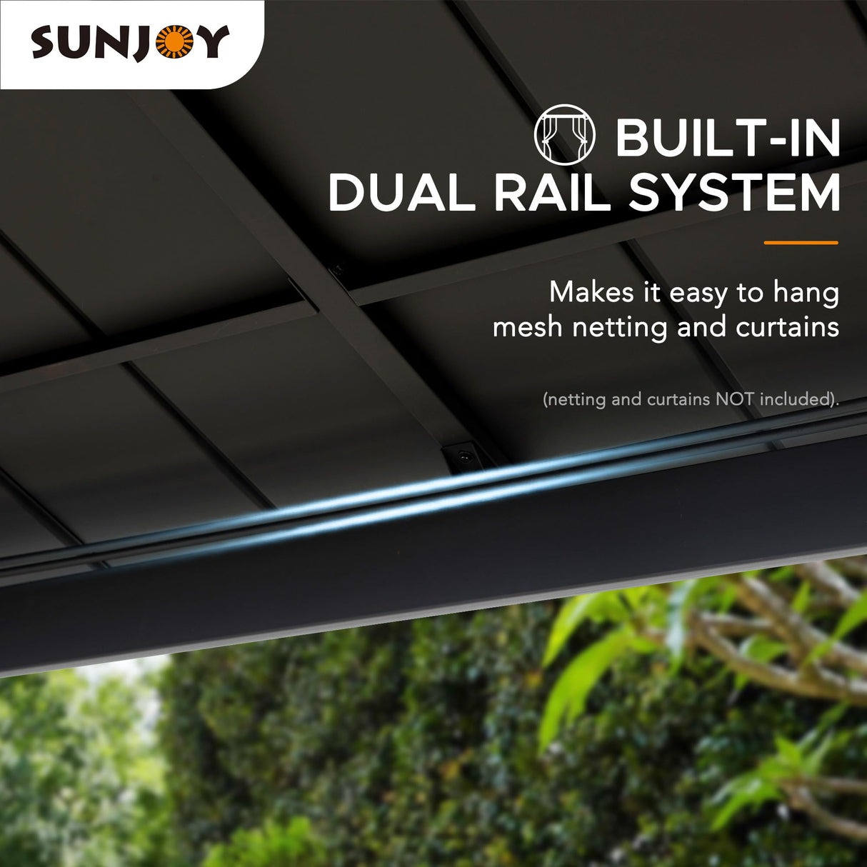 Sunjoy 11 x 13 ft. Hardtop Gazebo Outdoor 2-Tier Steel Hardtop Metal Gazebo with Dual Rails and Ceiling Hook, Suitable for Patio & Backyard by SummerCove, Grey Sunjoy