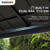 Sunjoy 11 x 13 ft. Hardtop Gazebo Outdoor 2-Tier Steel Hardtop Metal Gazebo with Dual Rails and Ceiling Hook, Suitable for Patio & Backyard by SummerCove, Grey Sunjoy