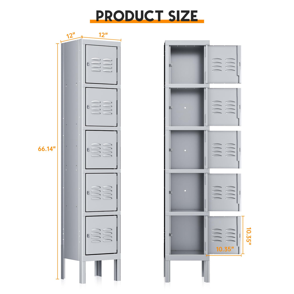 INTERGREAT Metal Lockers for Employees, 5 Door Storage Locker, Tall Steel Locker Cabinet for School, Office, Home, Gym, Kid Room, with Mirror (grey, 5-Tier) INTERGREAT