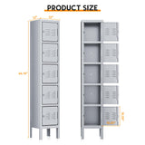INTERGREAT Metal Lockers for Employees, 5 Door Storage Locker, Tall Steel Locker Cabinet for School, Office, Home, Gym, Kid Room, with Mirror (grey, 5-Tier) INTERGREAT