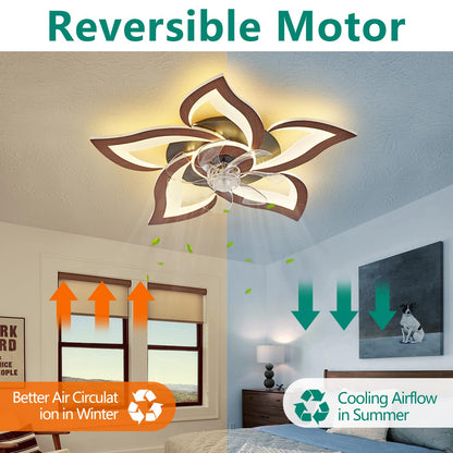 HuixuTe 24" Ceiling Fan with Lights Remote Control, 6 Speeds 3 Colors Geometric Ceiling Fan, Wood Low Profile Ceiling Fan with Light for Kitchen Bedroom Living Room - WoodArtSupply