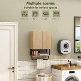 RUSTOWN Fluted Bathroom Wall Cabinet with 2 Doors, 3-Tier Modern Farmhouse Medicine Cabinet, Over The Toilet Storage Cabinet with Adjustable Shelf and Towel Bar(Natural, Small) RUSTOWN