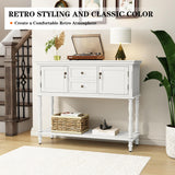 ARTPOWER Console Table with 2 Drawers, Retro Entryway Table with 2 Door Cabinets and Open Storage Shelf, Narrow Long Sofa Table, Behind Couch Table for Living Room, Foyer and Hallway, Antique White ARTPOWER