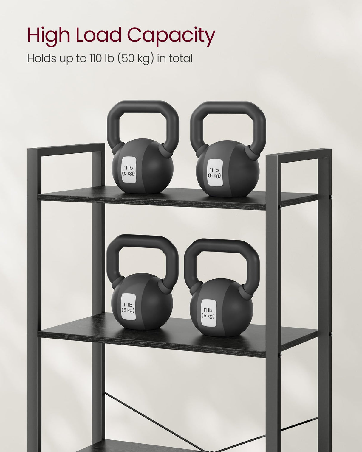 VASAGLE Industrial 5-Tier Bookshelf with Steel Frame in Ebony Black VASAGLE