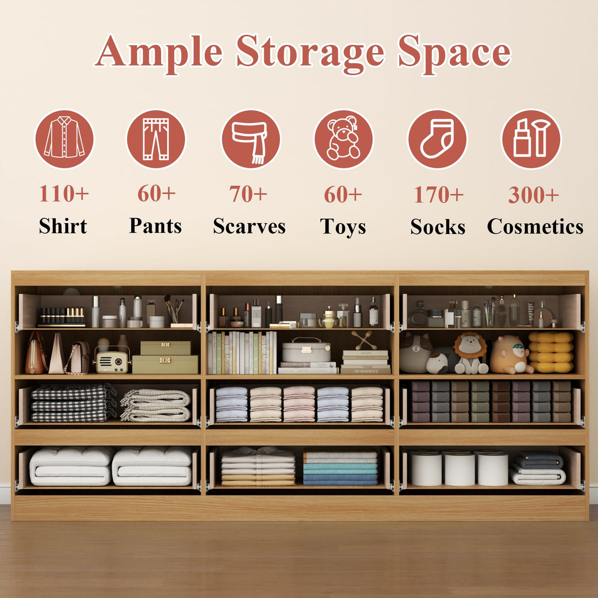 Loomie 63" Wide 9-Drawer Dresser with Charging Station & LED Lights, TV Stand for TVs up to 75", Deep Storage with 3 Cubbies,Wooden Dressers & Chest of Drawers, Modern Long Dressers for Closet,Hallway Loomie