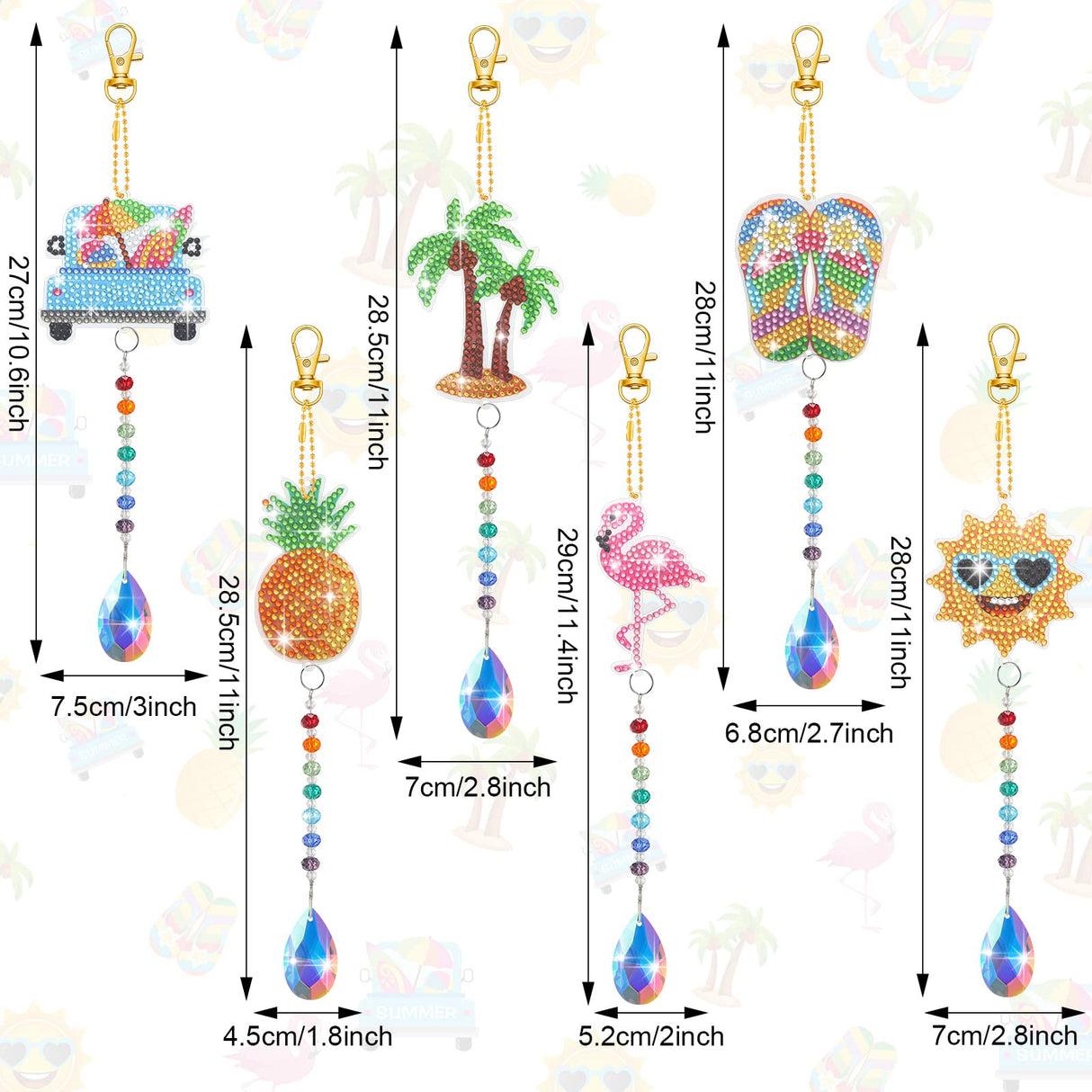 Wesiti 6 Pcs Summer Diamond Art Kits Double Sided Diamond Art Suncatchers Painting Wind Chimes Hanging Ornaments with Crystal Pendant for Adults Kids Summer Beach Home Window Decor DIY Craft Wesiti