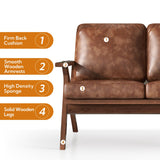 Bonzy Home 51.6" Loveseat Sofa Mid-Century Faux Leather Accent Chair, Upholstered 2-Seat Couch Loveseat with Solid Wood Frame and Cushions, Small Sofa Couch Armchair for Living Room, Bedroom,Brown Bonzy Home