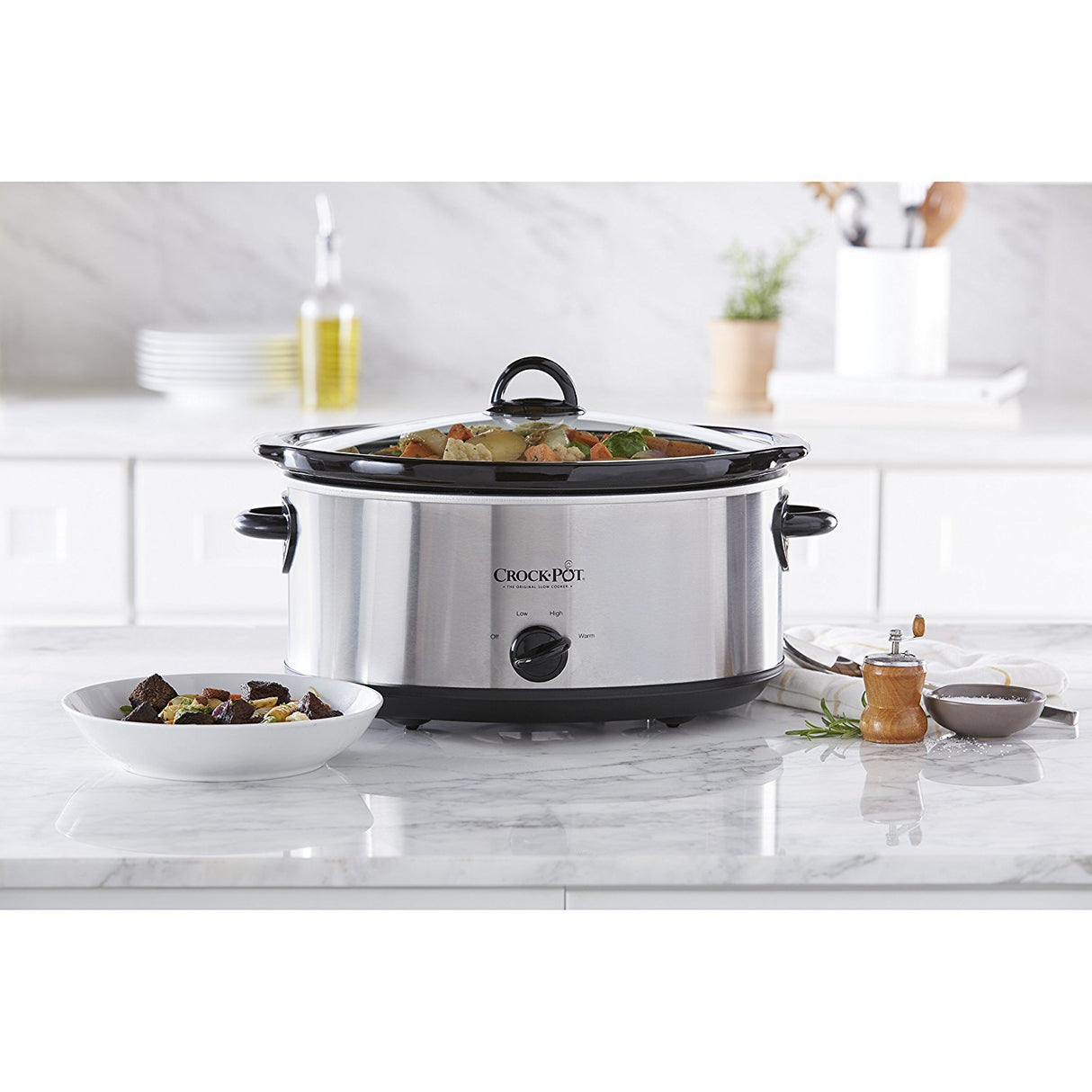 Crock-Pot 7 Quart Oval Manual Slow Cooker, Stainless Steel (SCV700-S-BR), Versatile Cookware for Large Families or Entertaining Crock-Pot