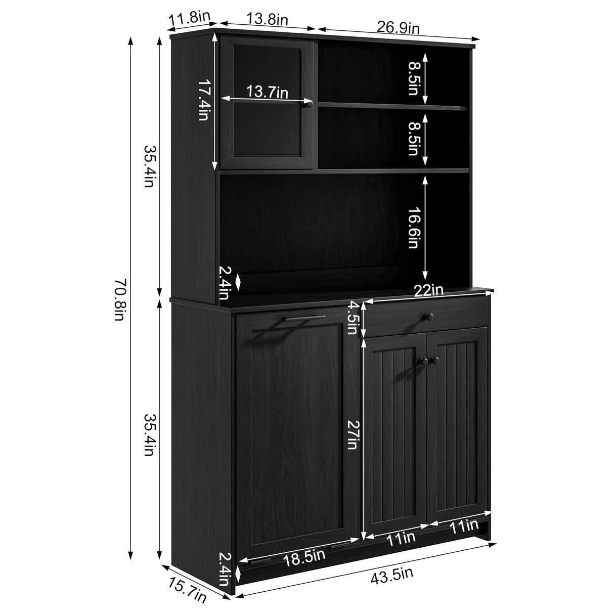 OLD CAPTAIN Tilt Out Trash Cabinet with Deodorising Function, Kitchen Hutch with Microwave Shelf and Drawer, Kitchen Pantry with Trash Cabinet for 10 Gallons, Black OLD CAPTAIN